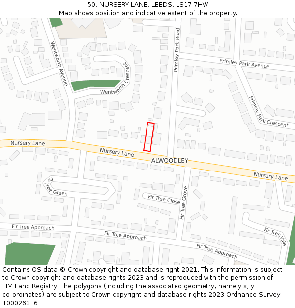 50, NURSERY LANE, LEEDS, LS17 7HW: Location map and indicative extent of plot