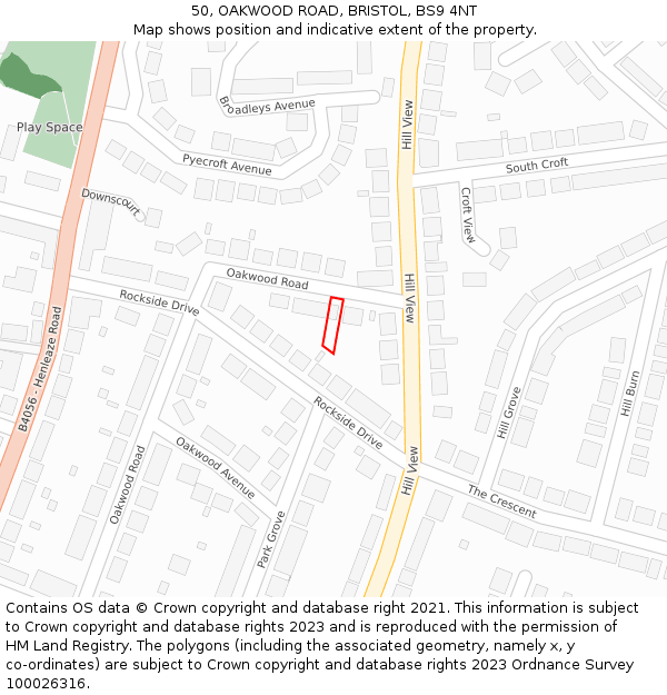 50, OAKWOOD ROAD, BRISTOL, BS9 4NT: Location map and indicative extent of plot