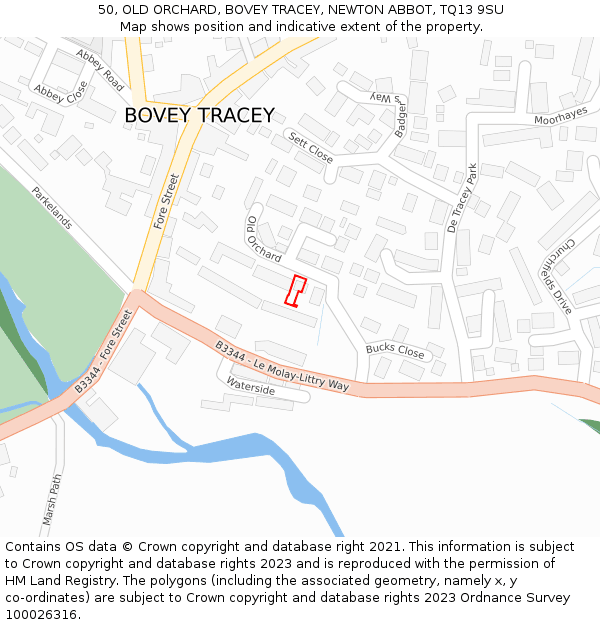 50, OLD ORCHARD, BOVEY TRACEY, NEWTON ABBOT, TQ13 9SU: Location map and indicative extent of plot