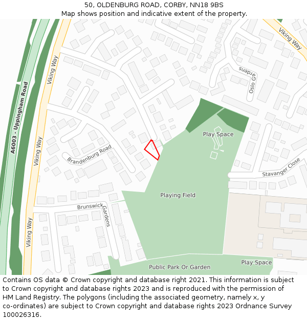 50, OLDENBURG ROAD, CORBY, NN18 9BS: Location map and indicative extent of plot