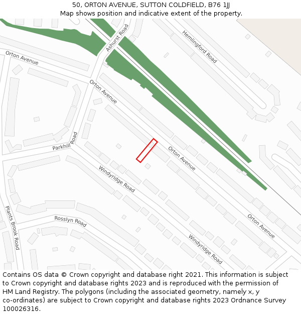 50, ORTON AVENUE, SUTTON COLDFIELD, B76 1JJ: Location map and indicative extent of plot