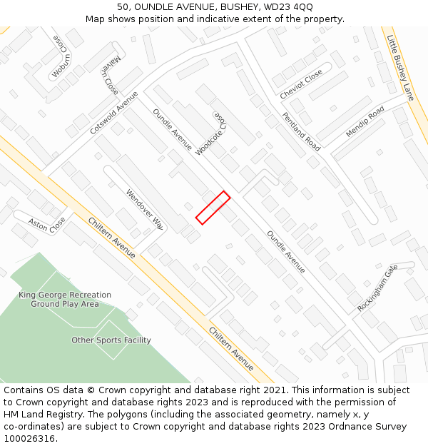50, OUNDLE AVENUE, BUSHEY, WD23 4QQ: Location map and indicative extent of plot