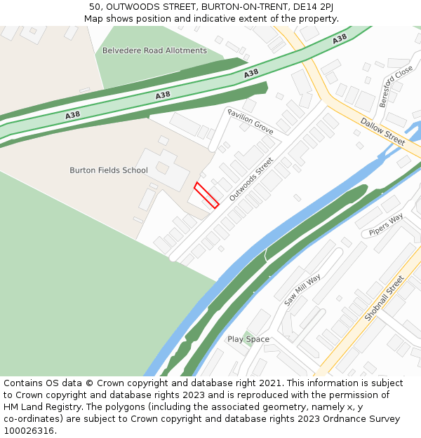 50, OUTWOODS STREET, BURTON-ON-TRENT, DE14 2PJ: Location map and indicative extent of plot