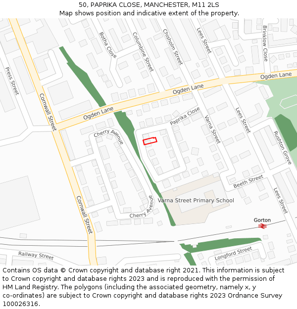 50, PAPRIKA CLOSE, MANCHESTER, M11 2LS: Location map and indicative extent of plot