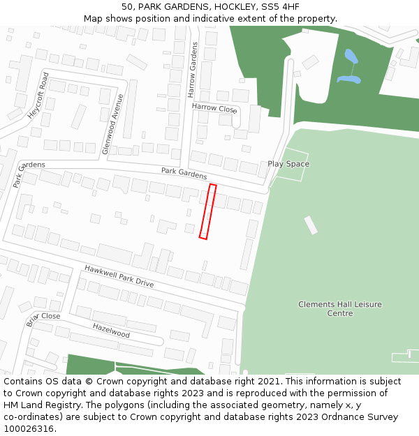50, PARK GARDENS, HOCKLEY, SS5 4HF: Location map and indicative extent of plot