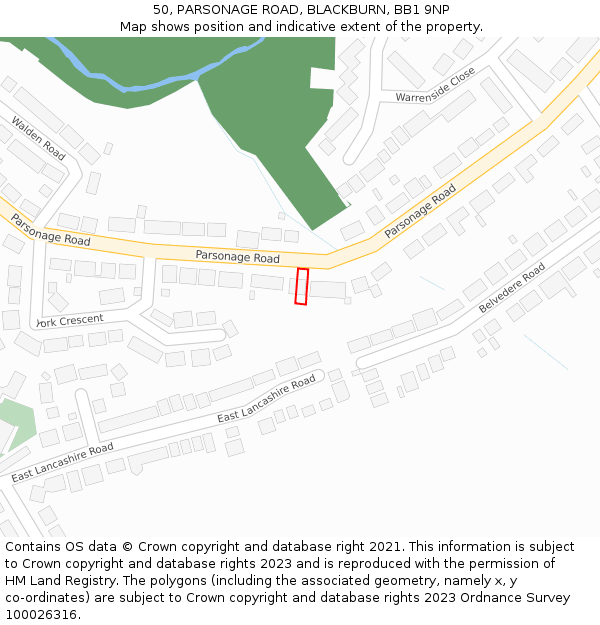 50, PARSONAGE ROAD, BLACKBURN, BB1 9NP: Location map and indicative extent of plot