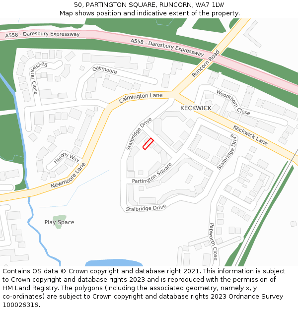 50, PARTINGTON SQUARE, RUNCORN, WA7 1LW: Location map and indicative extent of plot