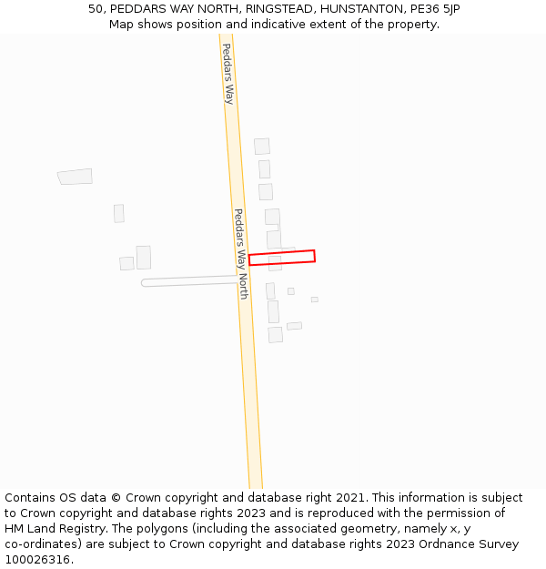 50, PEDDARS WAY NORTH, RINGSTEAD, HUNSTANTON, PE36 5JP: Location map and indicative extent of plot