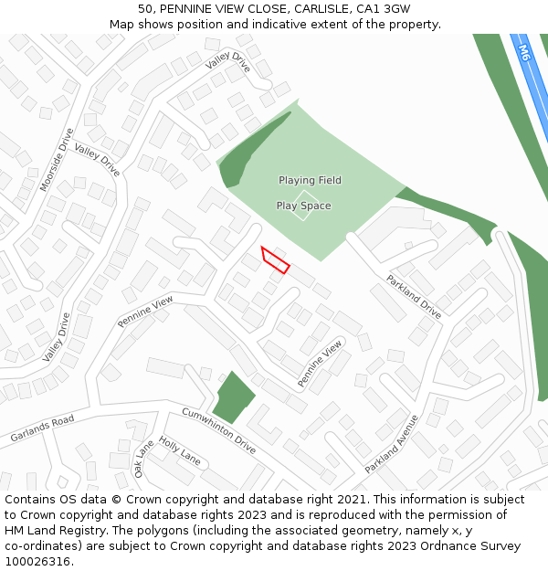 50, PENNINE VIEW CLOSE, CARLISLE, CA1 3GW: Location map and indicative extent of plot