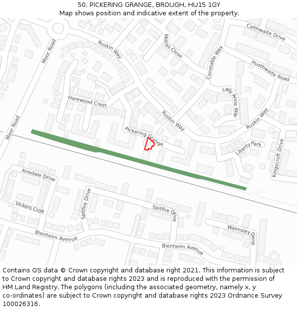 50, PICKERING GRANGE, BROUGH, HU15 1GY: Location map and indicative extent of plot