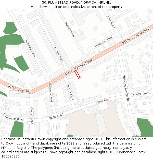 50, PLUMSTEAD ROAD, NORWICH, NR1 4JU: Location map and indicative extent of plot