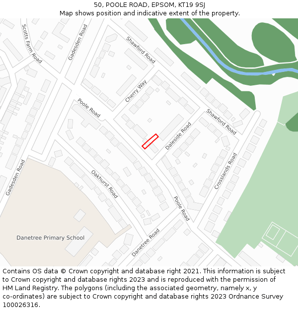 50, POOLE ROAD, EPSOM, KT19 9SJ: Location map and indicative extent of plot