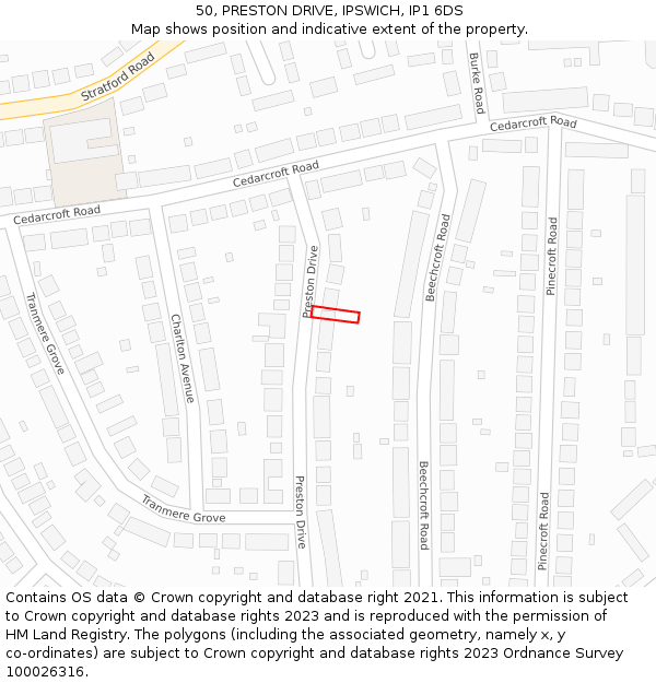 50, PRESTON DRIVE, IPSWICH, IP1 6DS: Location map and indicative extent of plot