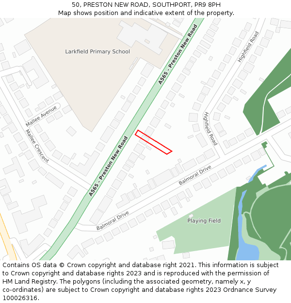 50, PRESTON NEW ROAD, SOUTHPORT, PR9 8PH: Location map and indicative extent of plot