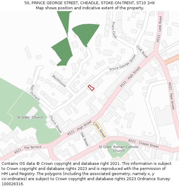 50, PRINCE GEORGE STREET, CHEADLE, STOKE-ON-TRENT, ST10 1HX: Location map and indicative extent of plot