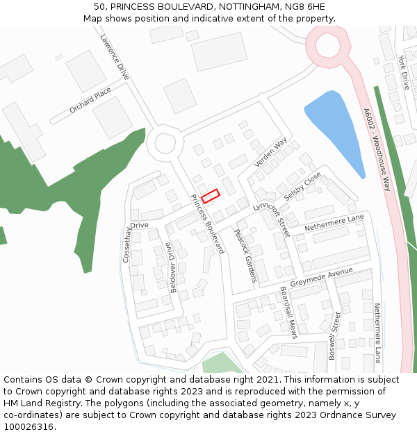 50, PRINCESS BOULEVARD, NOTTINGHAM, NG8 6HE: Location map and indicative extent of plot