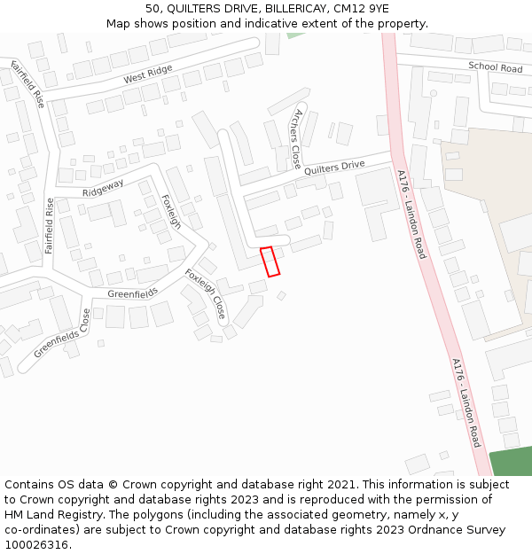 50, QUILTERS DRIVE, BILLERICAY, CM12 9YE: Location map and indicative extent of plot