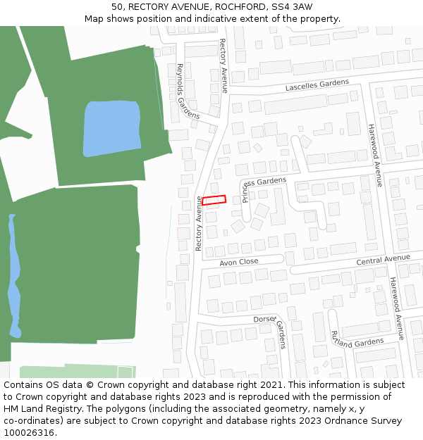 50, RECTORY AVENUE, ROCHFORD, SS4 3AW: Location map and indicative extent of plot