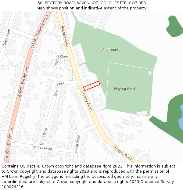 50, RECTORY ROAD, WIVENHOE, COLCHESTER, CO7 9ER: Location map and indicative extent of plot