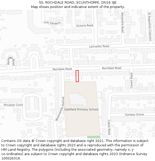 50, ROCHDALE ROAD, SCUNTHORPE, DN16 3JE: Location map and indicative extent of plot