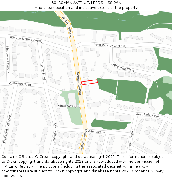 50, ROMAN AVENUE, LEEDS, LS8 2AN: Location map and indicative extent of plot