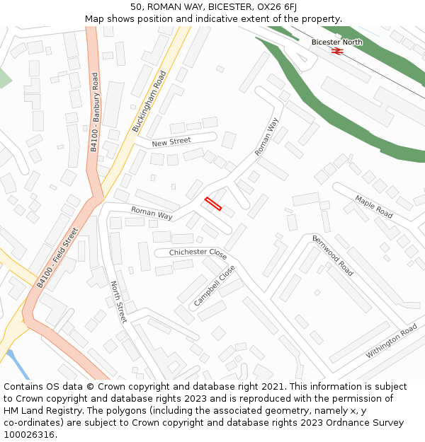 50, ROMAN WAY, BICESTER, OX26 6FJ: Location map and indicative extent of plot