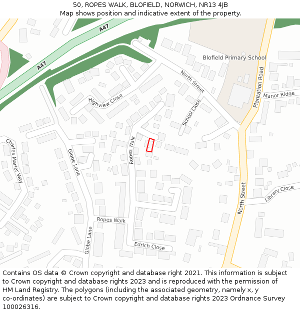 50, ROPES WALK, BLOFIELD, NORWICH, NR13 4JB: Location map and indicative extent of plot
