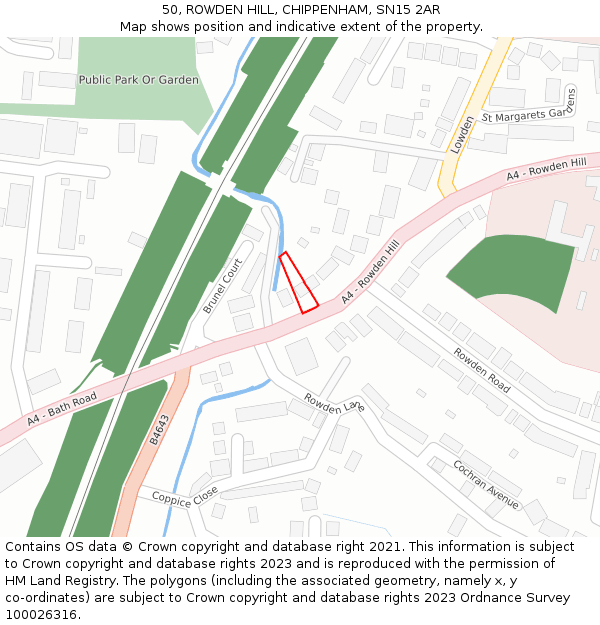 50, ROWDEN HILL, CHIPPENHAM, SN15 2AR: Location map and indicative extent of plot