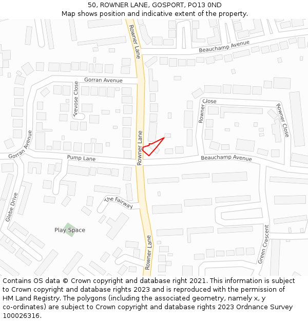 50, ROWNER LANE, GOSPORT, PO13 0ND: Location map and indicative extent of plot