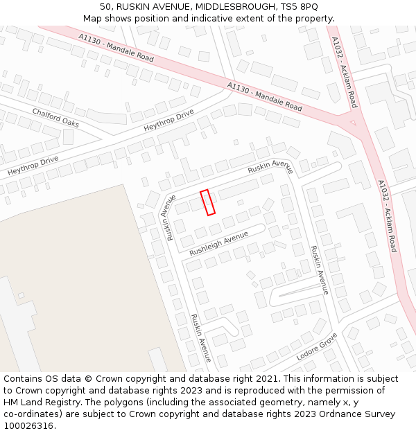 50, RUSKIN AVENUE, MIDDLESBROUGH, TS5 8PQ: Location map and indicative extent of plot