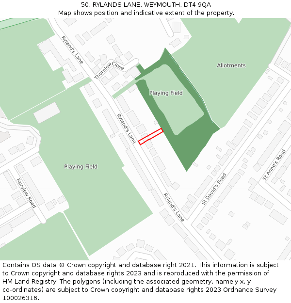 50, RYLANDS LANE, WEYMOUTH, DT4 9QA: Location map and indicative extent of plot