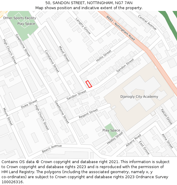 50, SANDON STREET, NOTTINGHAM, NG7 7AN: Location map and indicative extent of plot