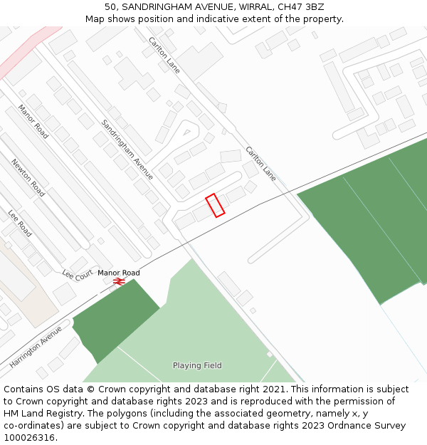 50, SANDRINGHAM AVENUE, WIRRAL, CH47 3BZ: Location map and indicative extent of plot