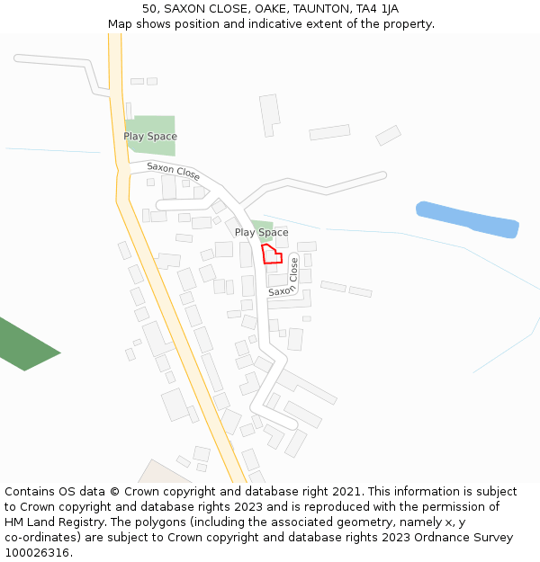 50, SAXON CLOSE, OAKE, TAUNTON, TA4 1JA: Location map and indicative extent of plot