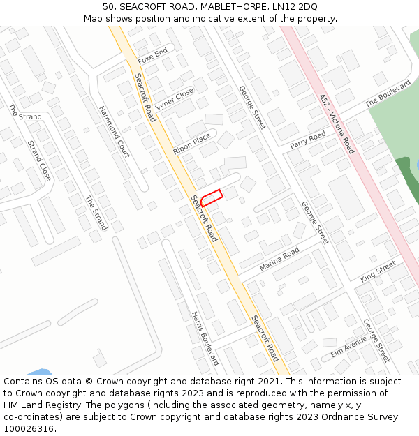 50, SEACROFT ROAD, MABLETHORPE, LN12 2DQ: Location map and indicative extent of plot