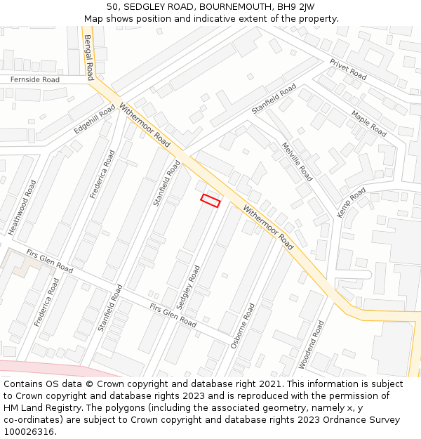 50, SEDGLEY ROAD, BOURNEMOUTH, BH9 2JW: Location map and indicative extent of plot