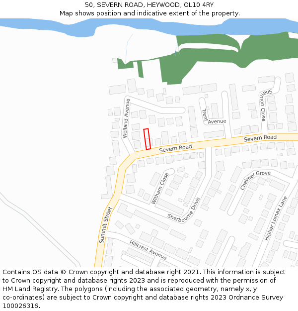 50, SEVERN ROAD, HEYWOOD, OL10 4RY: Location map and indicative extent of plot