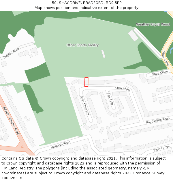 50, SHAY DRIVE, BRADFORD, BD9 5PP: Location map and indicative extent of plot