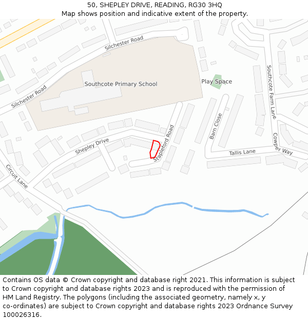 50, SHEPLEY DRIVE, READING, RG30 3HQ: Location map and indicative extent of plot