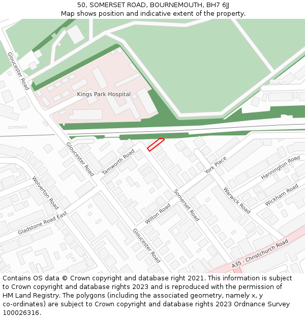 50, SOMERSET ROAD, BOURNEMOUTH, BH7 6JJ: Location map and indicative extent of plot