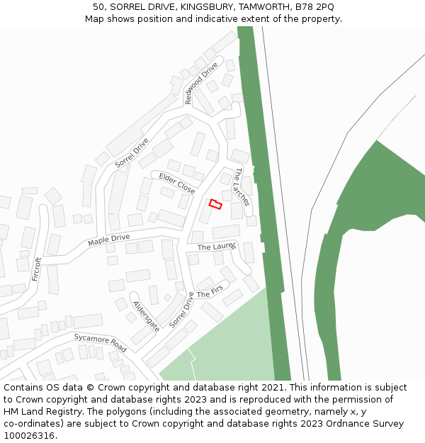 50, SORREL DRIVE, KINGSBURY, TAMWORTH, B78 2PQ: Location map and indicative extent of plot