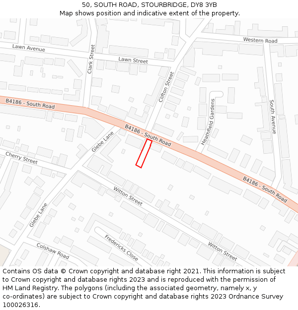 50, SOUTH ROAD, STOURBRIDGE, DY8 3YB: Location map and indicative extent of plot