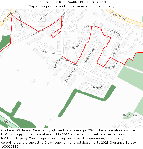 50, SOUTH STREET, WARMINSTER, BA12 8DS: Location map and indicative extent of plot