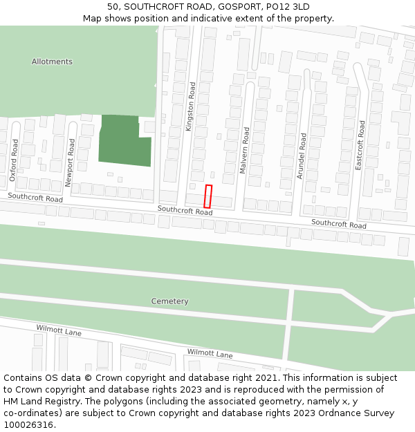 50, SOUTHCROFT ROAD, GOSPORT, PO12 3LD: Location map and indicative extent of plot