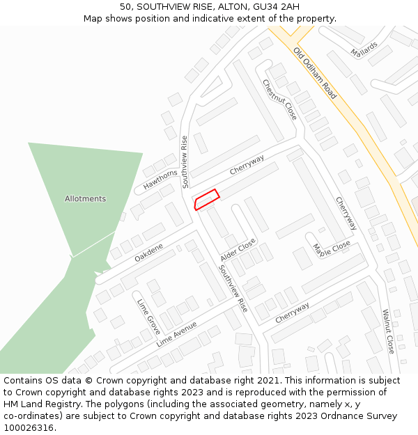 50, SOUTHVIEW RISE, ALTON, GU34 2AH: Location map and indicative extent of plot
