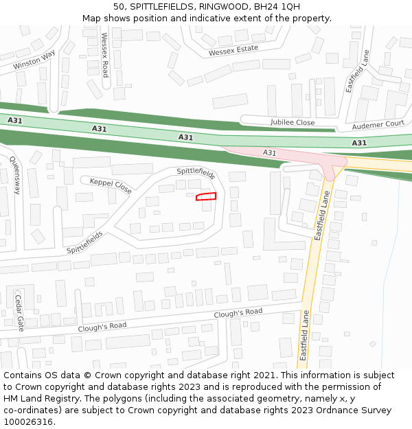 50, SPITTLEFIELDS, RINGWOOD, BH24 1QH: Location map and indicative extent of plot