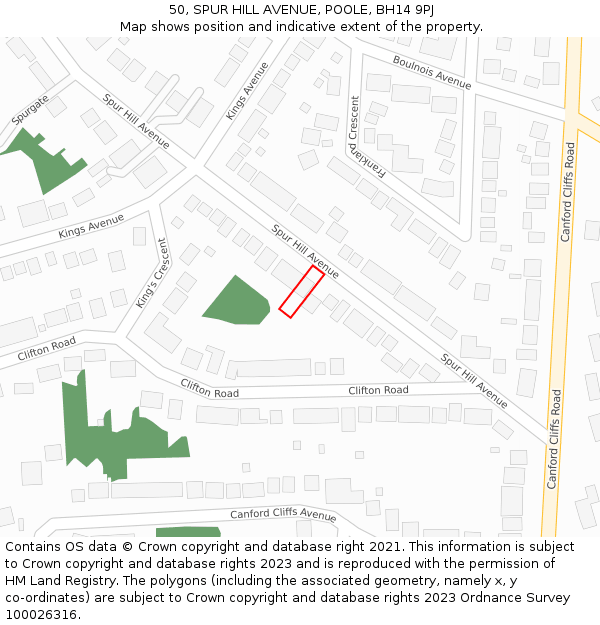 50, SPUR HILL AVENUE, POOLE, BH14 9PJ: Location map and indicative extent of plot