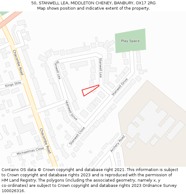 50, STANWELL LEA, MIDDLETON CHENEY, BANBURY, OX17 2RG: Location map and indicative extent of plot