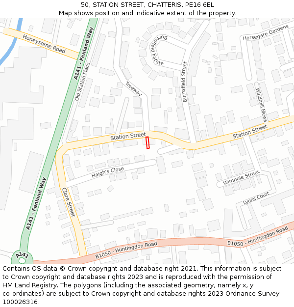 50, STATION STREET, CHATTERIS, PE16 6EL: Location map and indicative extent of plot
