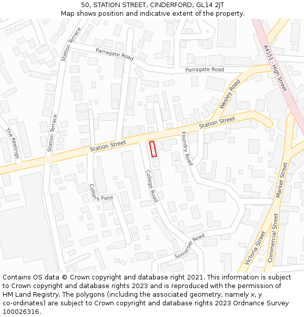 50, STATION STREET, CINDERFORD, GL14 2JT: Location map and indicative extent of plot